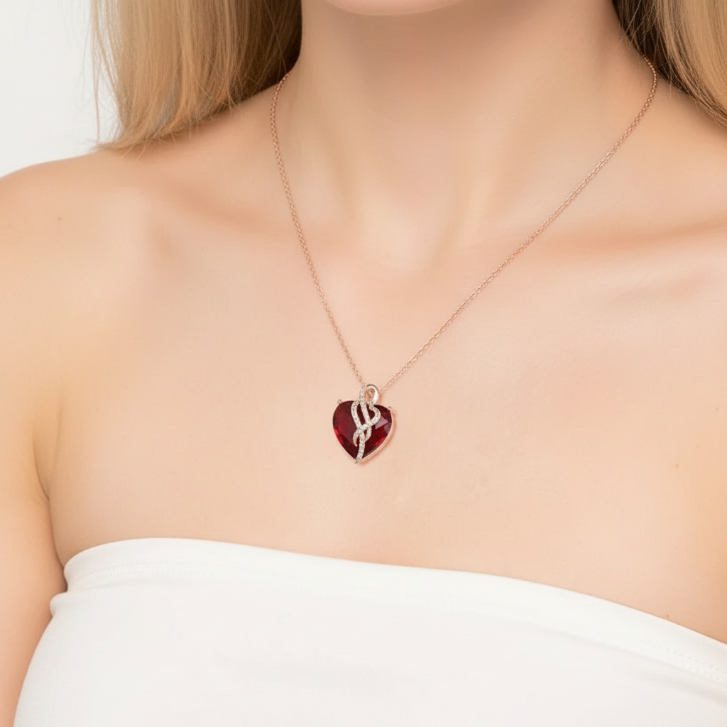 Ruby Red Diamond Heart Pendant-Evani Jewelry