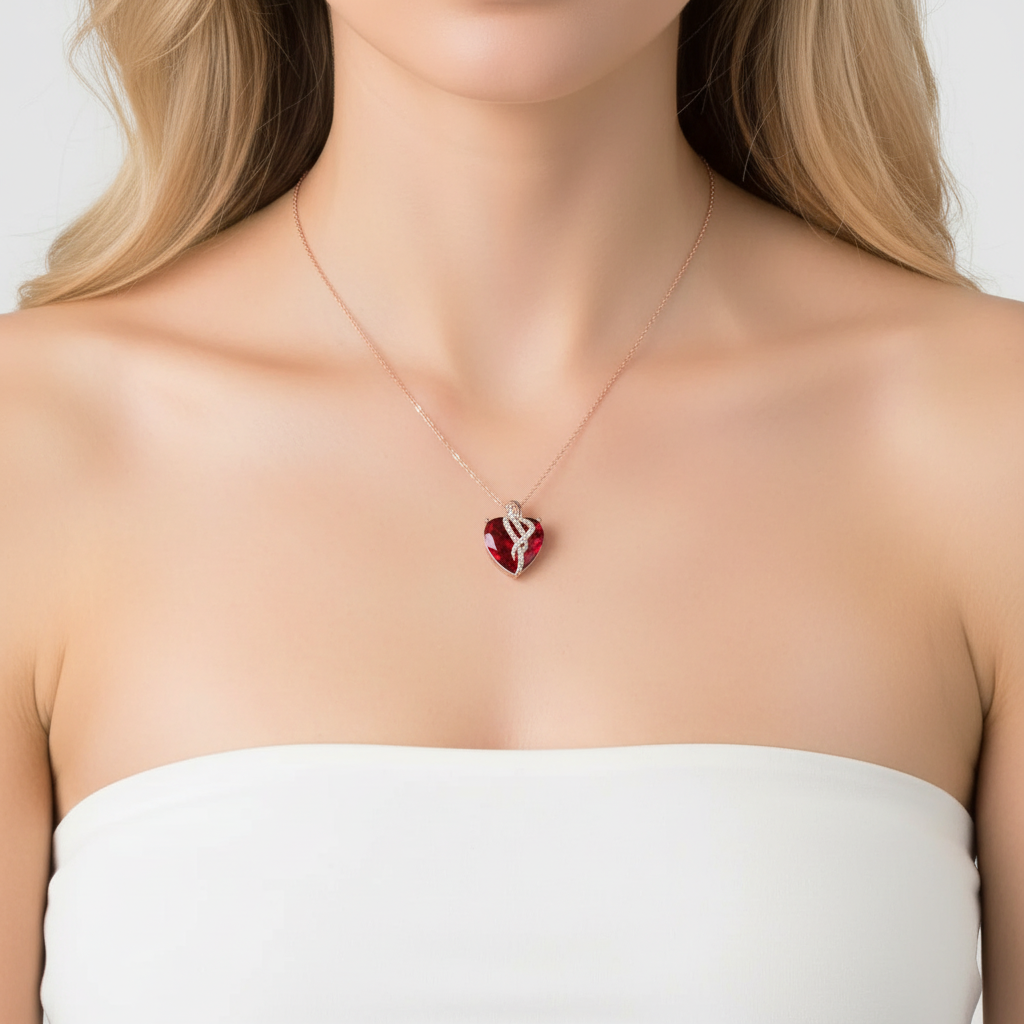 Classic Red Heart Gemstone Pendant-Evani Jewelry