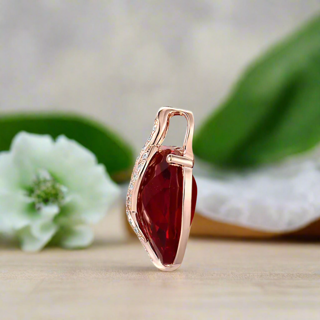 Red Stones Diamond Heart Pendant-Evani Naomi Jewelry