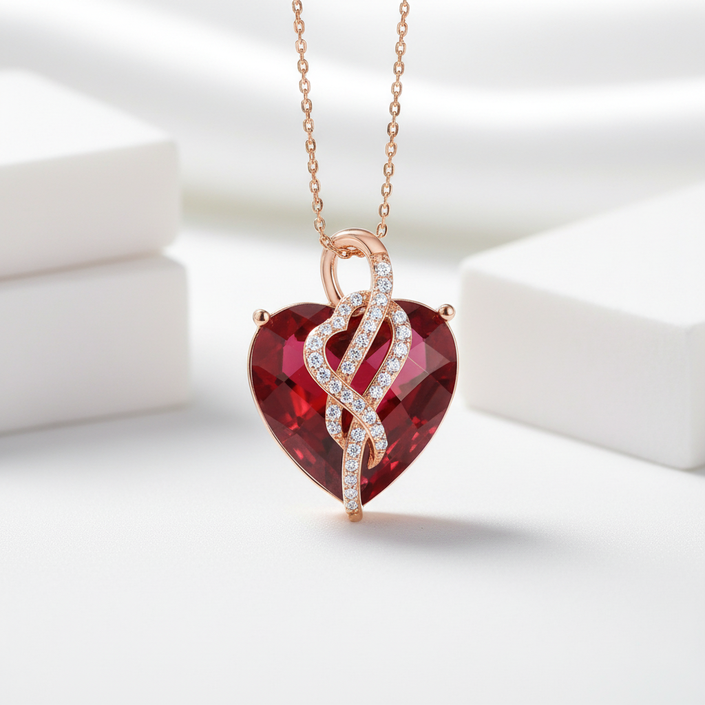 Ruby Red Diamond Heart Pendant-Evani Jewelry