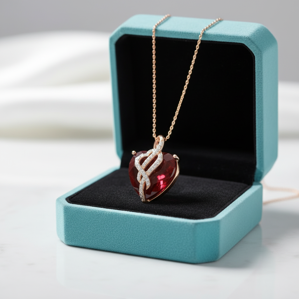 Ruby Red Diamond Heart Pendant-Evani Jewelry