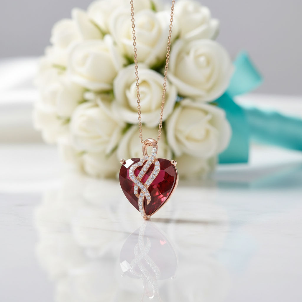 Ruby Red Diamond Heart Pendant-Evani Jewelry