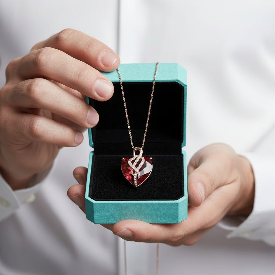 Ruby Red Diamond Heart Pendant-Evani Jewelry