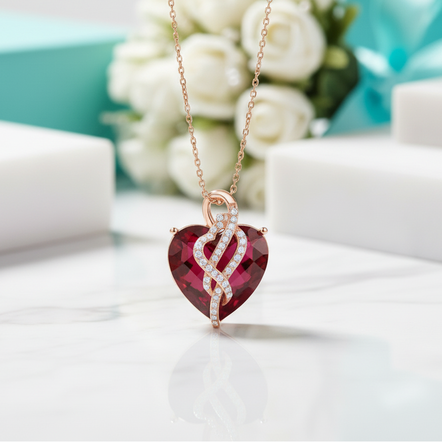 Classic Red Heart Gemstone Pendant-Evani Jewelry
