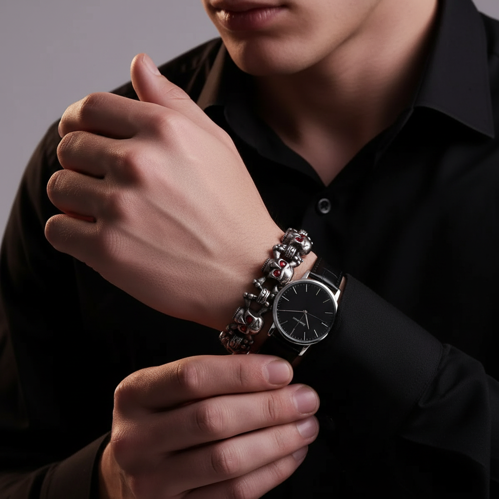 Red-eyed Skull Gothic Bracelet-Evani Jewelry