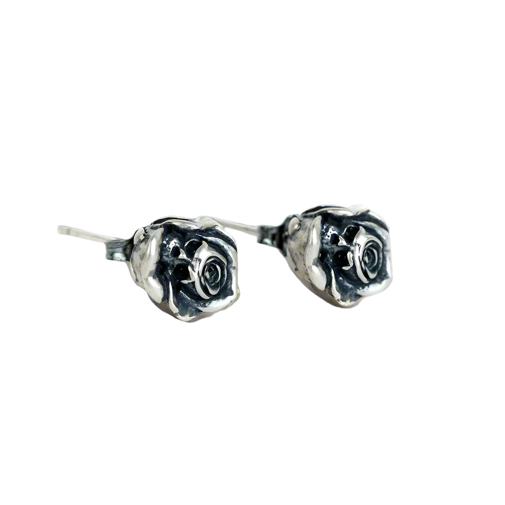 Retro Black Death Rose Flower Stud Earrings-Evani Naomi Jewelry