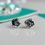 Retro Black Death Rose Flower Stud Earrings-Evani Naomi Jewelry