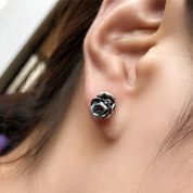 Retro Black Death Rose Flower Stud Earrings-Evani Naomi Jewelry