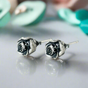 Retro Black Death Rose Flower Stud Earrings-Evani Naomi Jewelry