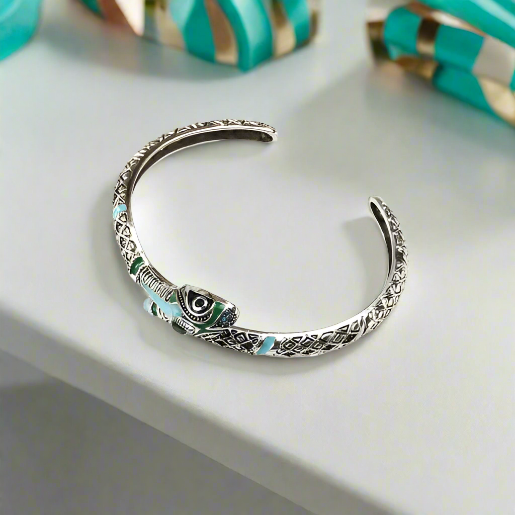 Retro Blue Snake Bohemian Bangle Bracelet-Evani Naomi Jewelry