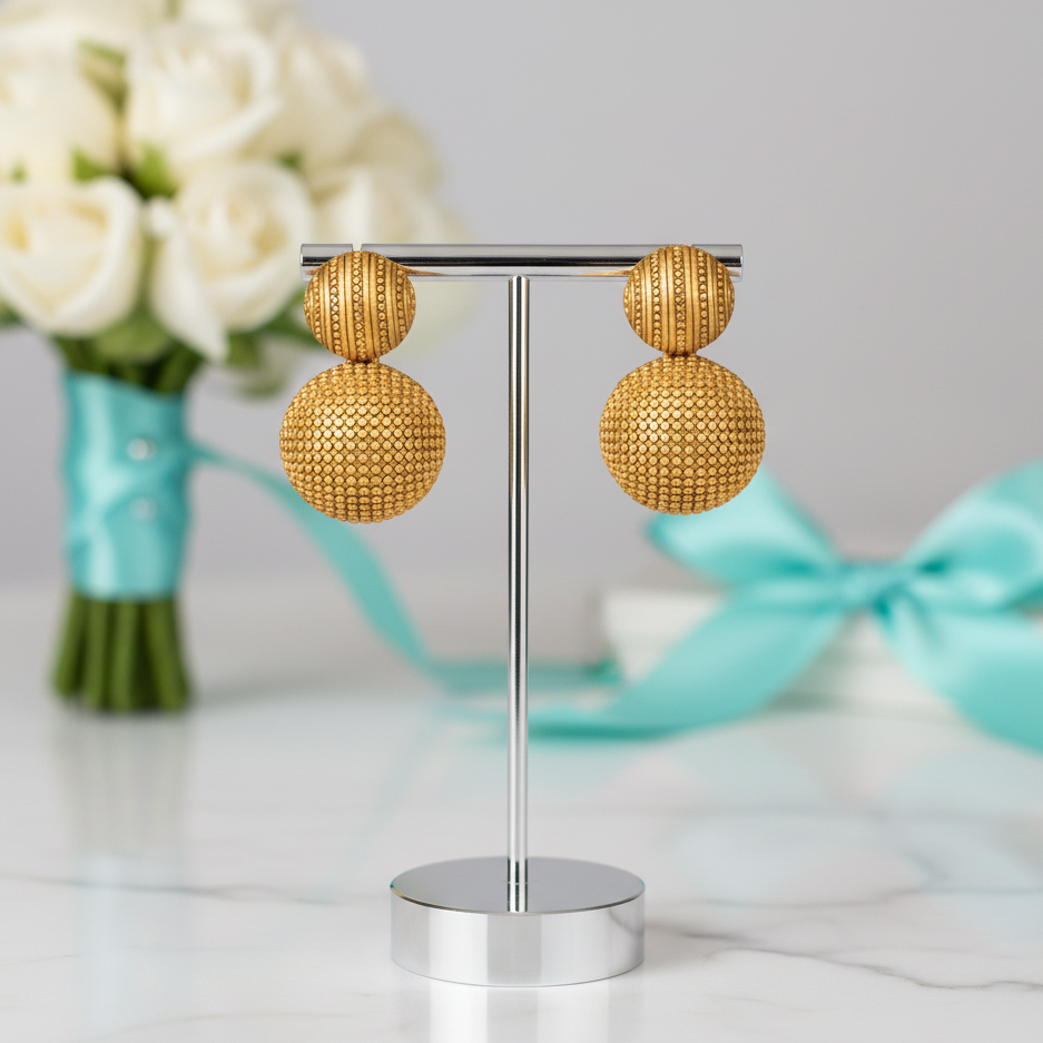 Retro Hemisphere Needle Matte Citrine Earrings