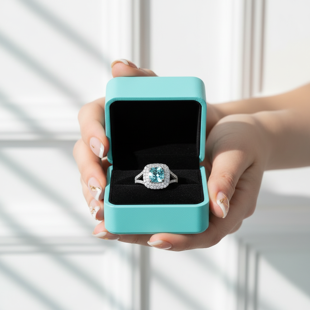 Elegant 1.0 Ct Diamond Aquamarine Double-Halo Bridal Set-Evani Jewelry