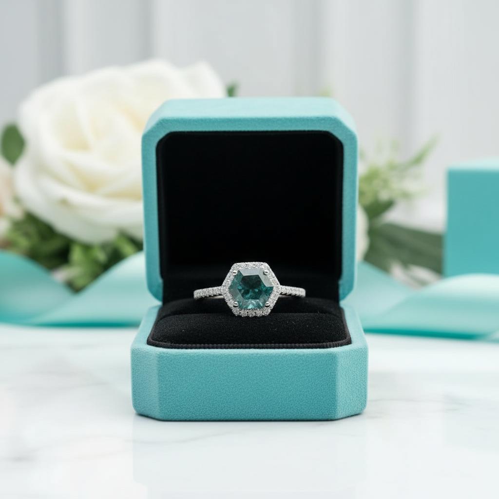 Moonlit Dream- Hexagon Cut Natural Moss Agate Gemstone Ring - Evani Naomi Jewelry