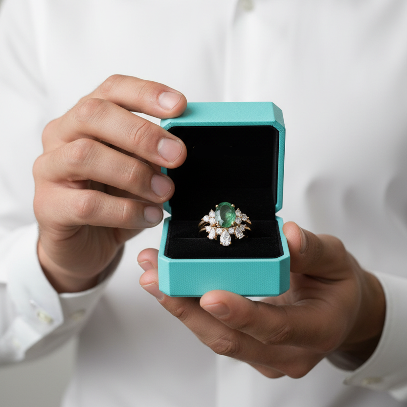 Star-Kissed Gem- Vintage Moss Agate Unique Curved Wedding Band Ring Set