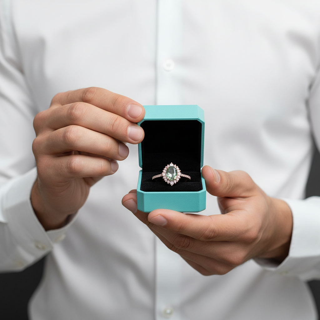 Bloom of Love- Oval Cut Halo Pave Moss Agate Cluster Engagement Rings