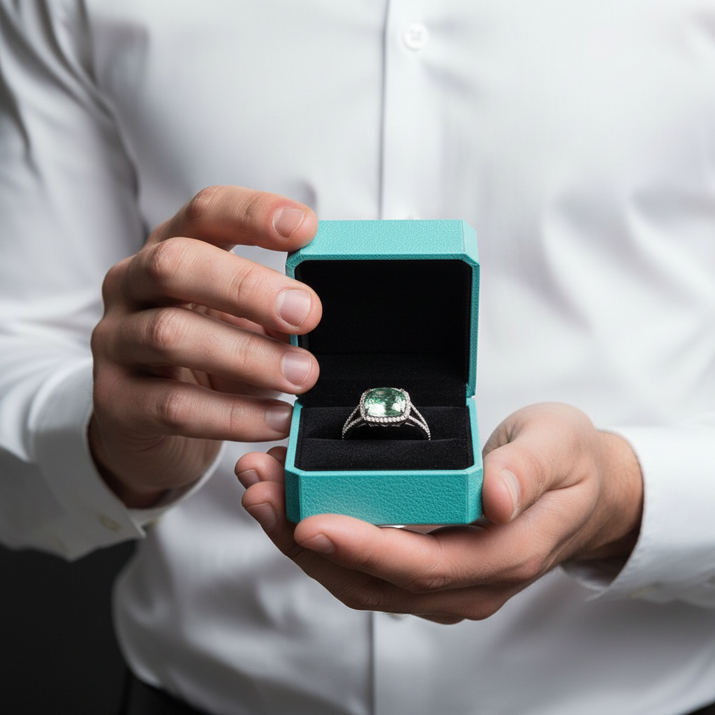 Dewdrop Sparkle- Cushion Cut Natural Moss Agate Ring