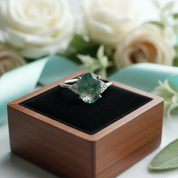 Captured Eternity- Oval Cut Natural Moss Agate Rings