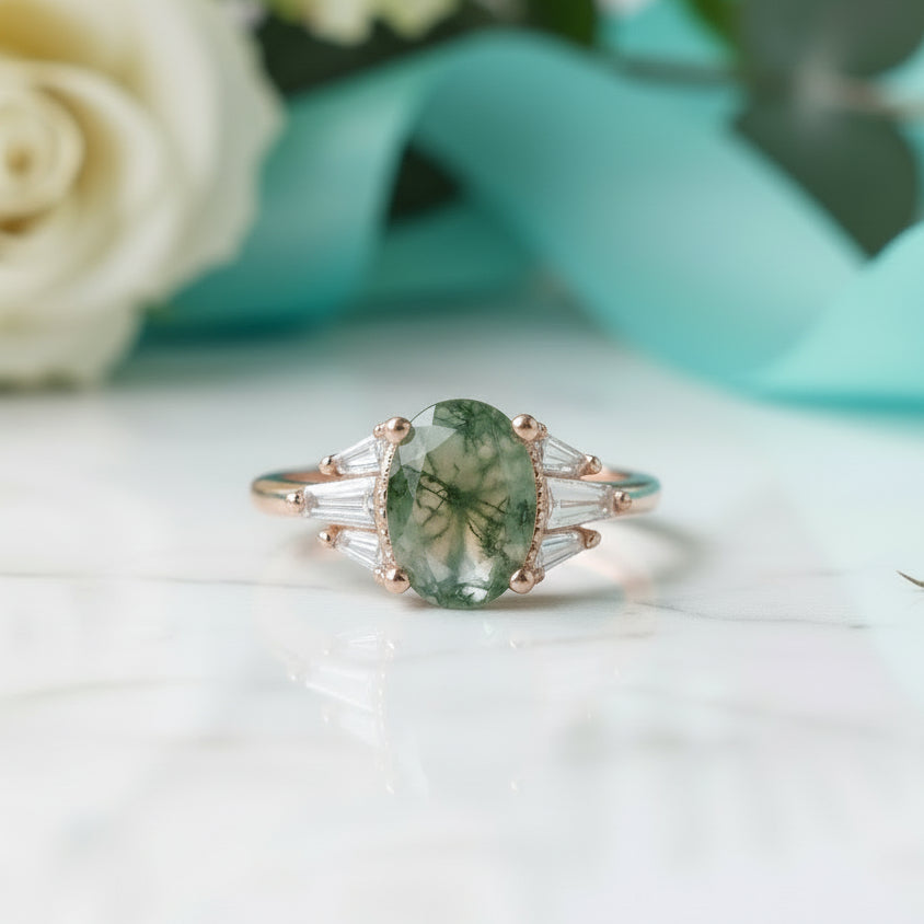 Forever in the Valley- Natural Moss Agate Gemstones Ring-Evani Jewelry