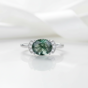 Cosmic Connection- Oval Cut Moss Agate Vintage Engagement Rings