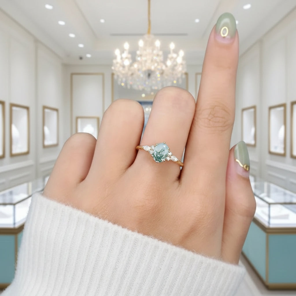 Twist of Fate- Natural Moss Agate Twisted Ring-Evani Jewelry