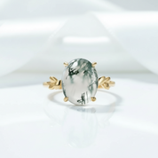 Love Untouched by Time- Unique Oval Natural Moss Agate Rings
