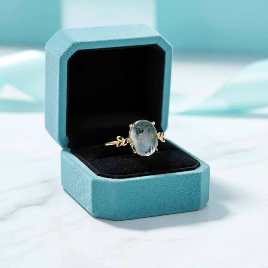 Love Untouched by Time- Unique Oval Natural Moss Agate Rings - Evani Naomi Jewelry