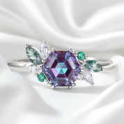 Hexagon Cut Alexandrite Birthstone Engagement Ring-Evani Jewelry