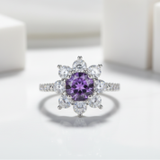 2.0 Ct Round Cut Amethyst Sunflower Halo Engagement Ring-Evani Jewelry