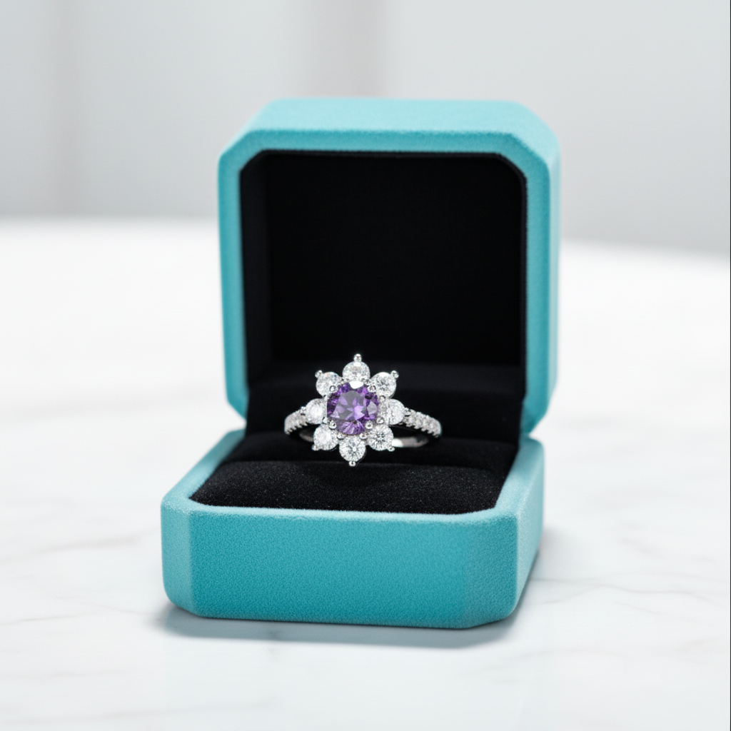 2.0 Ct Round Cut Amethyst Sunflower Halo Engagement Ring-Evani Jewelry