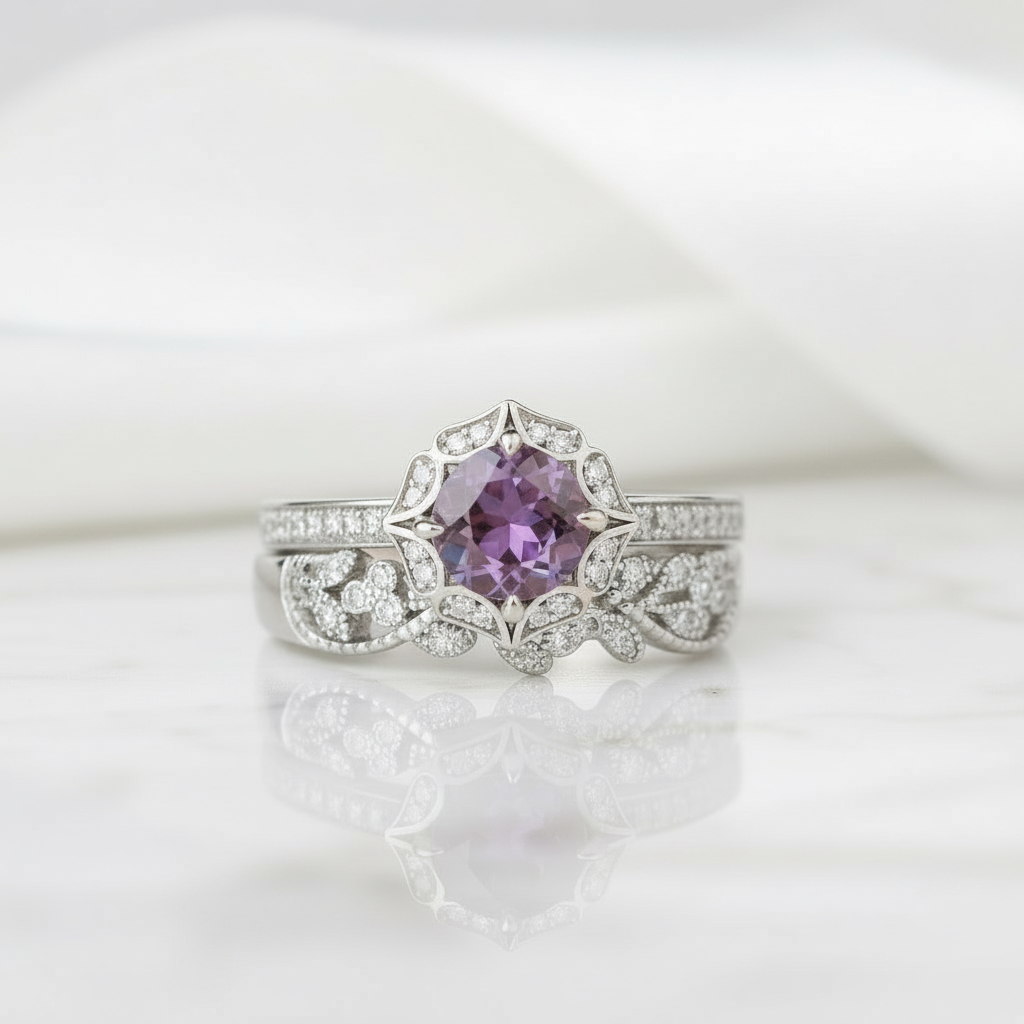 Round Cut Alexandrite Birthstone Ring-Evani Jewelry