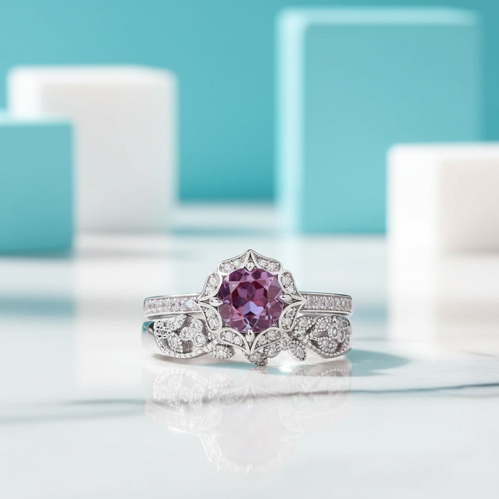 Round Cut Alexandrite Birthstone Ring-Evani Jewelry