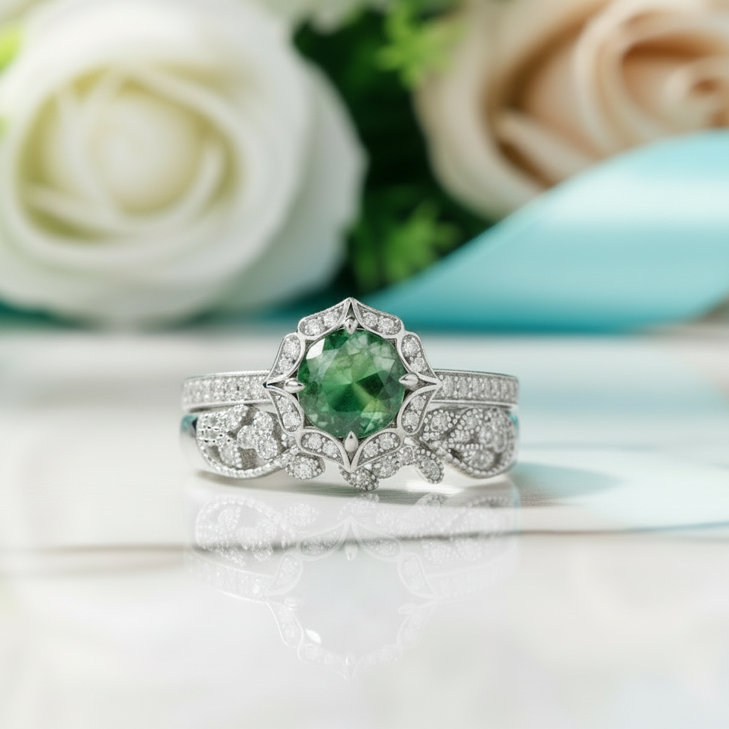 Forever Bloom- Round Cut Moss Agate & Alexandrite Rings - Evani Naomi Jewelry