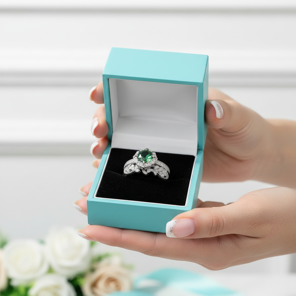 Forever Bloom- Round Cut Moss Agate & Alexandrite Rings