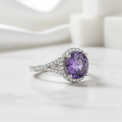 Classic 1.0 Ct Round Cut Amethyst Halo Engagement Ring-Evani Jewelry