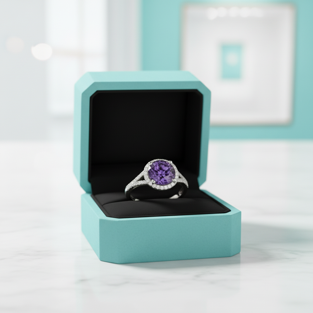 Classic 1.0 Ct Round Cut Amethyst Halo Engagement Ring-Evani Jewelry