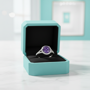 Classic 1.0 Ct Round Cut Amethyst Halo Engagement Ring-Evani Jewelry