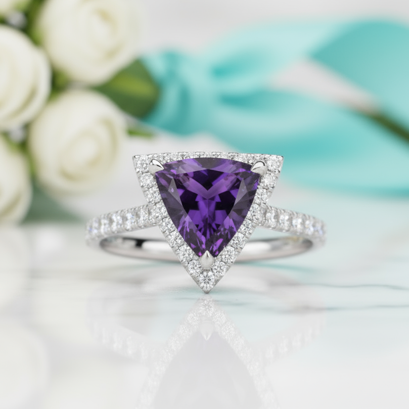 1.90 Ct Trillion Cut Amethyst Engagement Ring-Evani Jewelry