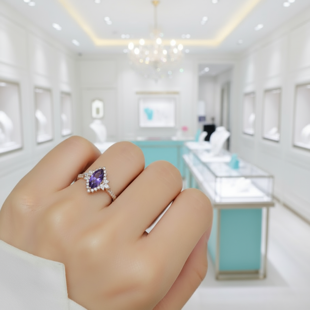 18k Yellow Gold Marquise Cut Tanzanite Halo Engagement Ring-Evani Jewelry