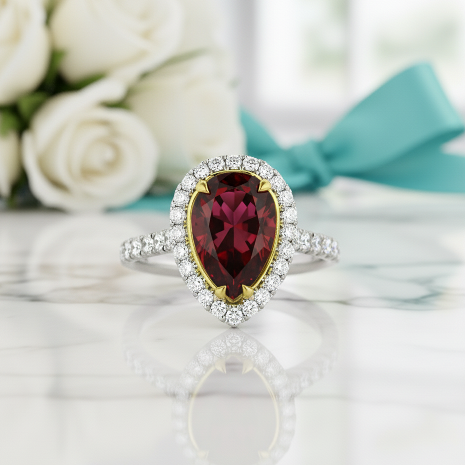 3.50 Ct Ruby Pear Cut Engagement Ring-Evani Jewelry