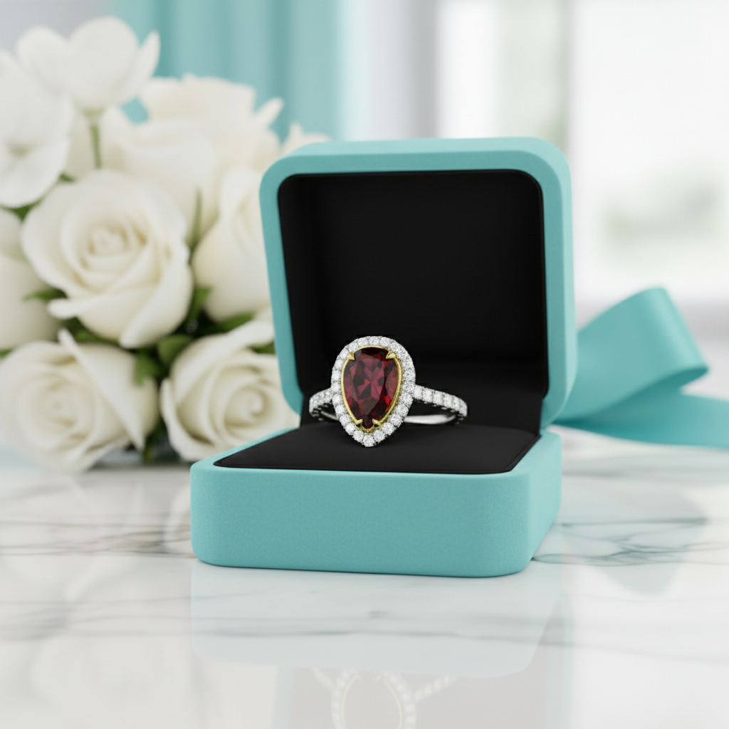 3.50 Ct Garnet Pear Cut Engagement Ring-Evani Jewelry