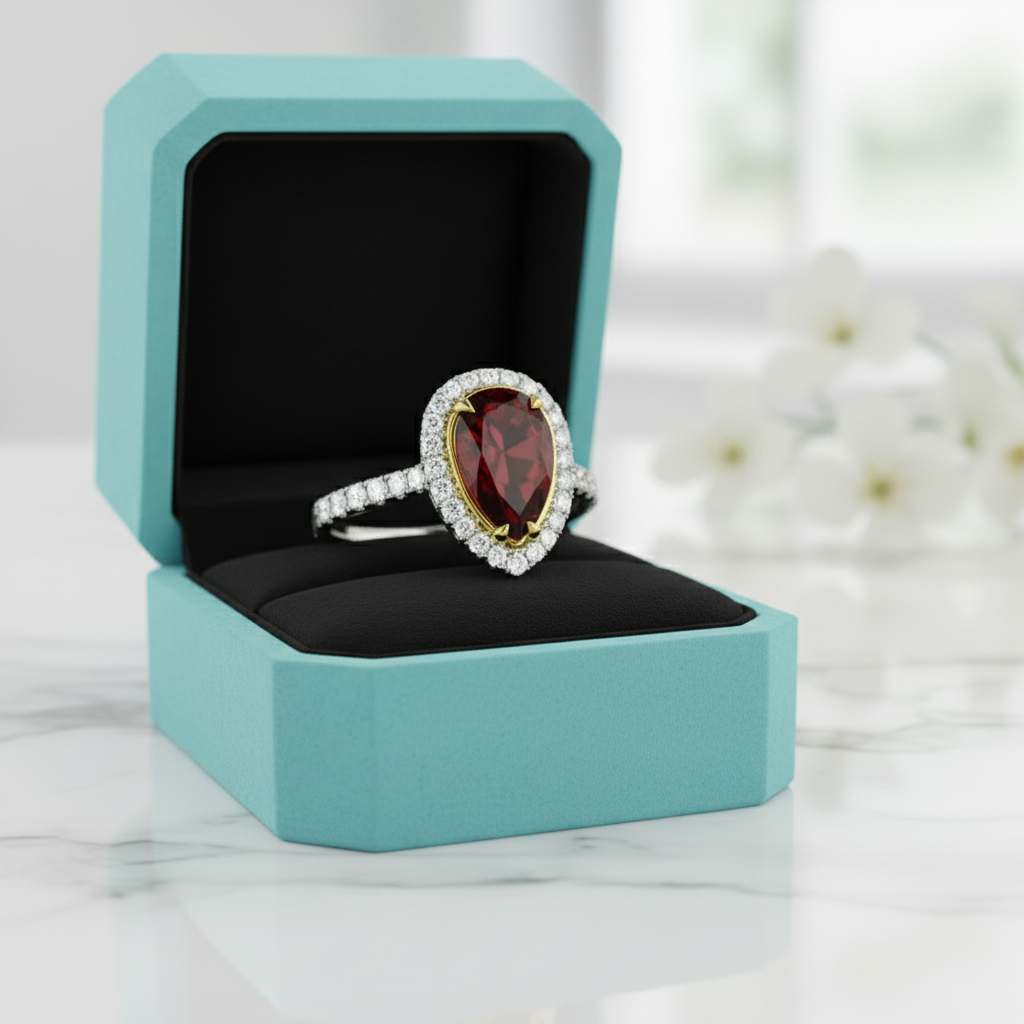 3.50 Ct Ruby Pear Cut Engagement Ring-Evani Jewelry
