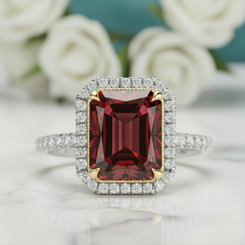 4.0 ct Ruby Radiant Cut Diamond Engagement Ring-Evani Jewelry