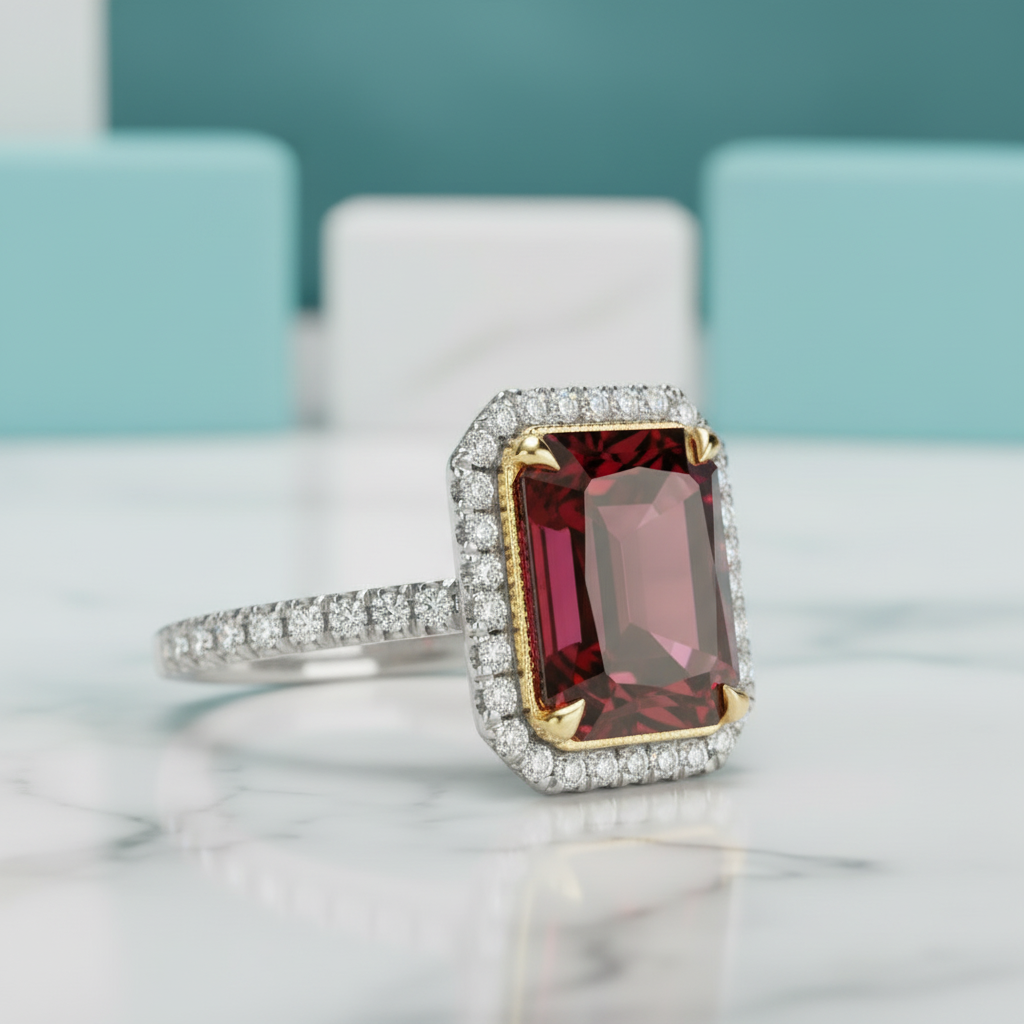 4.0 ct Garnet Radiant Cut Engagement Ring-Evani Jewelry