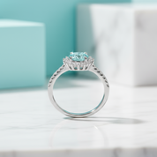 1.0 Ct Round Cut Aquamarine Sunflower Engagement Ring-Evani Jewelry
