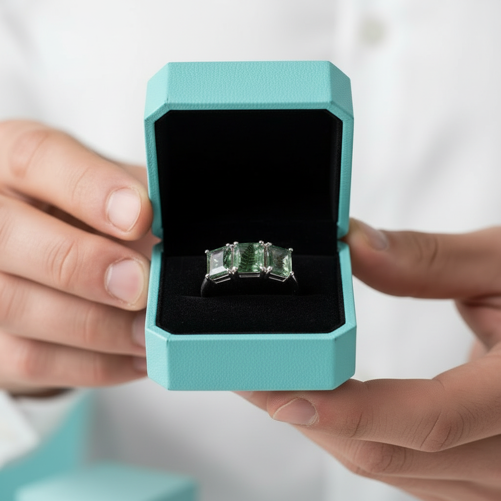 Undying Ever After- Three Stones Natural Moss Agate Ring