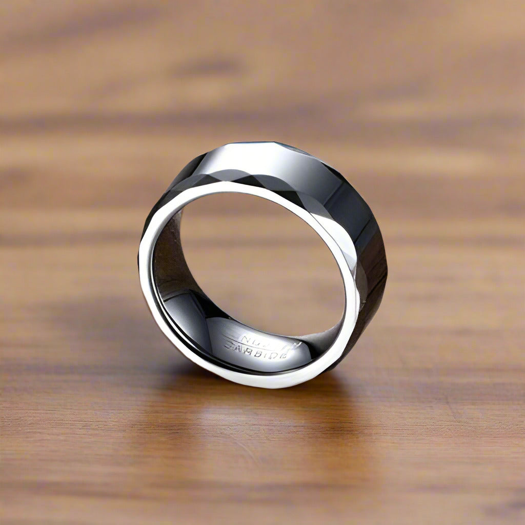 Rippled Edges Tungsten Men's Wedding Band-Evani Naomi Jewelry