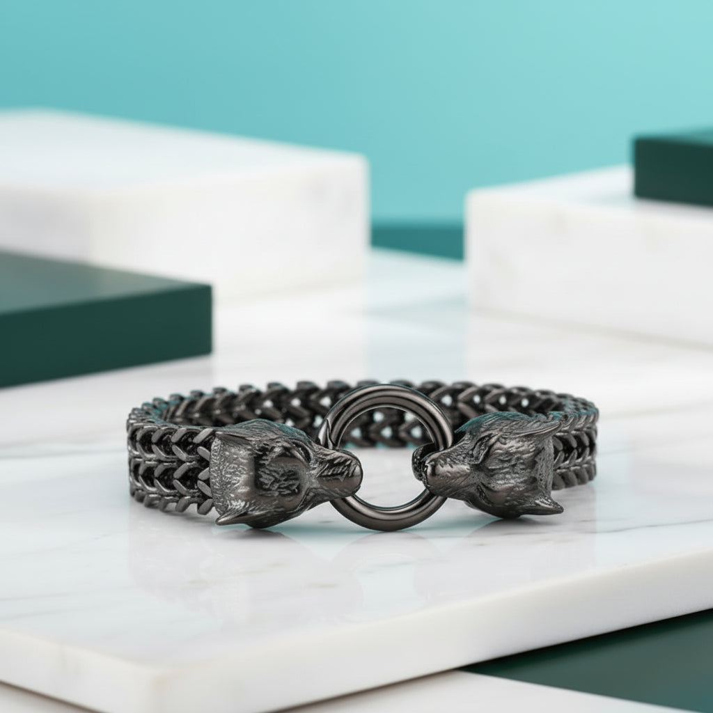 Rock Viking Wolf Charm Bracelet-Evani Jewelry