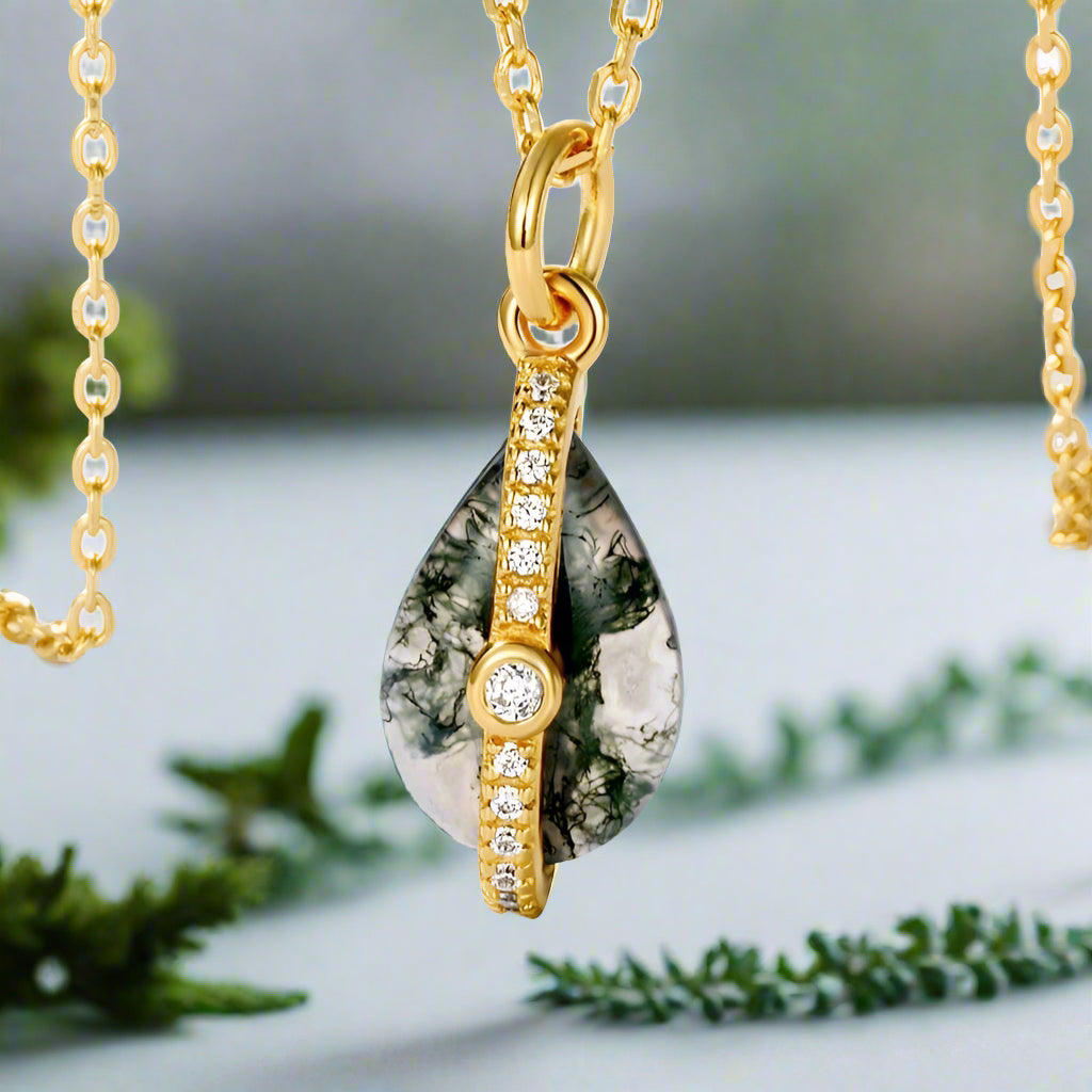 Rooted Love- Natural Moss Agate Pendant Necklace - Evani Naomi Jewelry