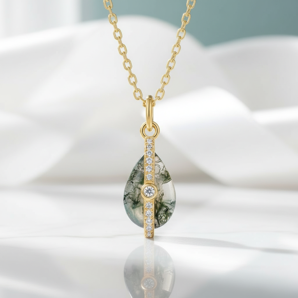 Rooted Love- Natural Moss Agate Pendant Necklace