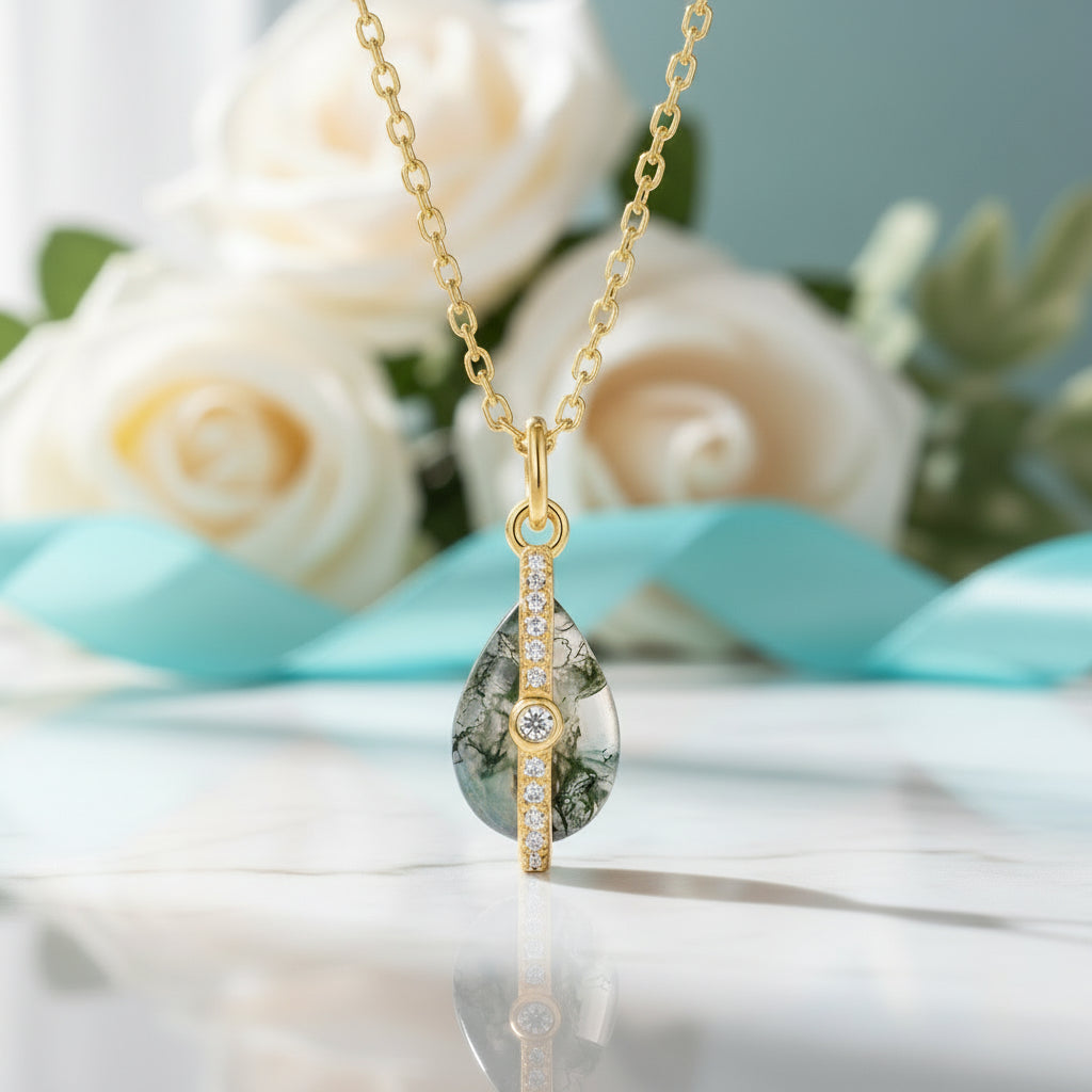 Rooted Love- Natural Moss Agate Pendant Necklace-Evani Jewelry